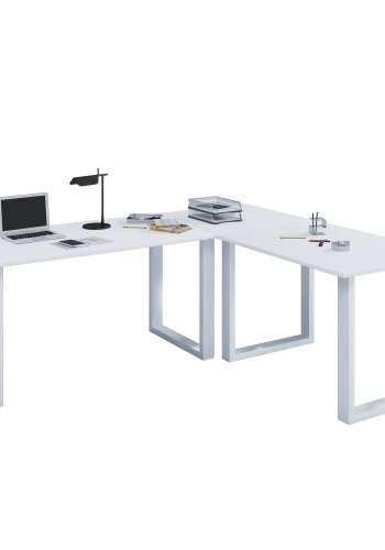 Lona U-feet hjrneskrivebord - hvid tr og metal (220x220x80)