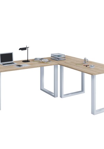 Lona U-feet hjrneskrivebord - natur tr og hvid metal (220x220x80)