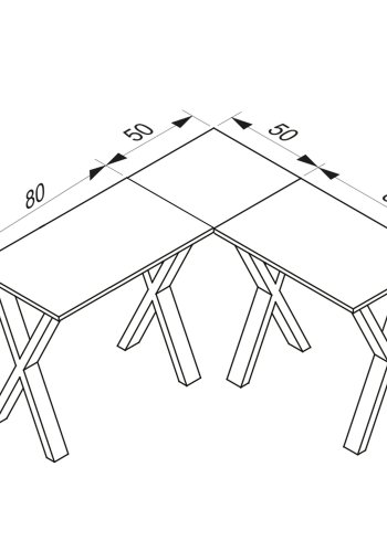 Lona X-feet hjrnebord - hvid tr og slvgr metal (130x130x50)