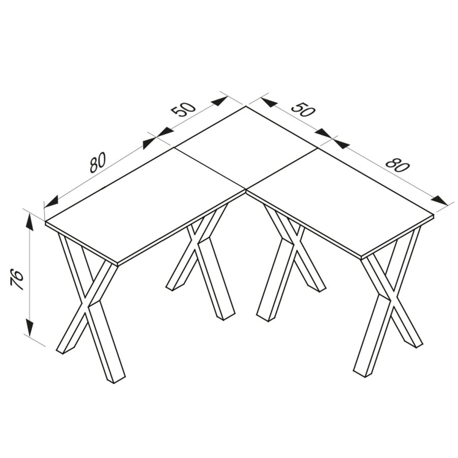 Lona X-feet hjrnebord - hvid tr og slvgr metal (130x130x50)