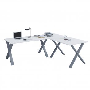 Lona X-feet hjrnebord - hvid tr og slvgr metal (130x130x50)