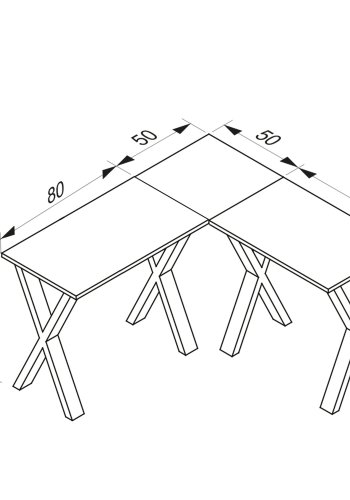 Lona X-feet hjrneskrivebord - natur tr og slvgr metal (130x130x50)
