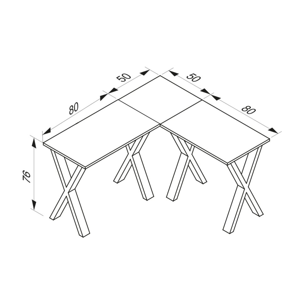 Lona X-feet hjrneskrivebord - natur tr og slvgr metal (130x130x50)