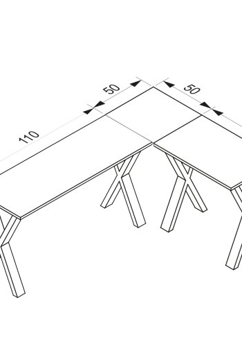 Lona X-feet hjrneskrivebord - hvid tr og slvgr metal (160x130x50)