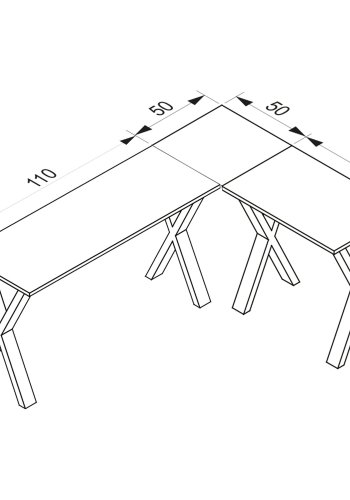Lona X-feet hjrneskrivebord - natur tr og slvgr metal (160x130x50)