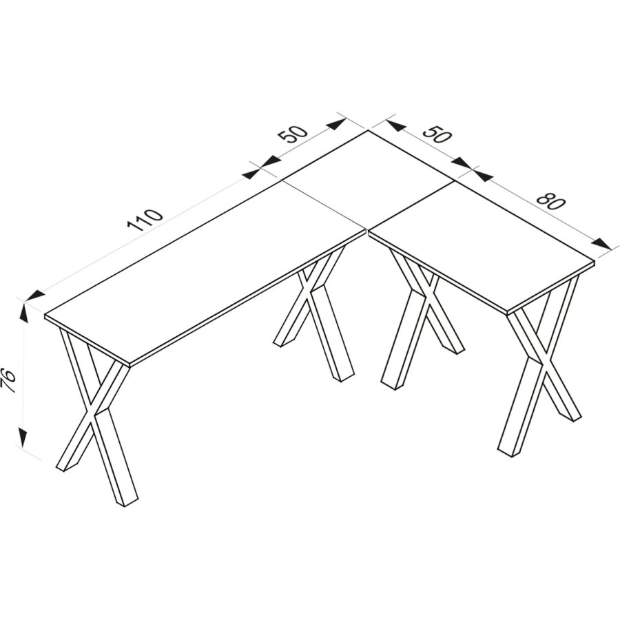 Lona X-feet hjrneskrivebord - natur tr og slvgr metal (160x130x50)