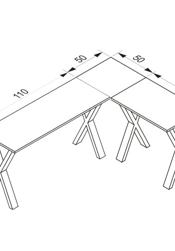 Lona X-feet hjrneskrivebord - gr tr og slvgr metal (160x130x50)