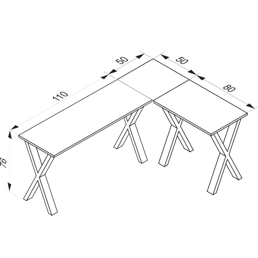 Lona X-feet hjrneskrivebord - gr tr og slvgr metal (160x130x50)