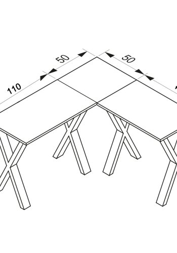 Lona X-feet hjrneskrivebord - hvid tr og slvgr metal (160x160x50)