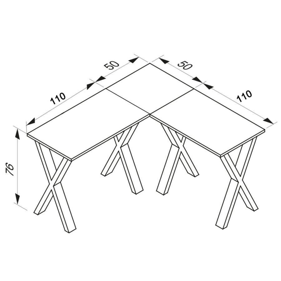 Lona X-feet hjrneskrivebord - hvid tr og slvgr metal (160x160x50)