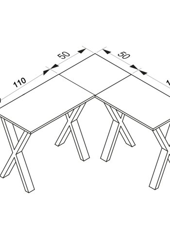 Lona X-feet hjrneskrivebord - natur tr og slvgr metal (160x160x50)