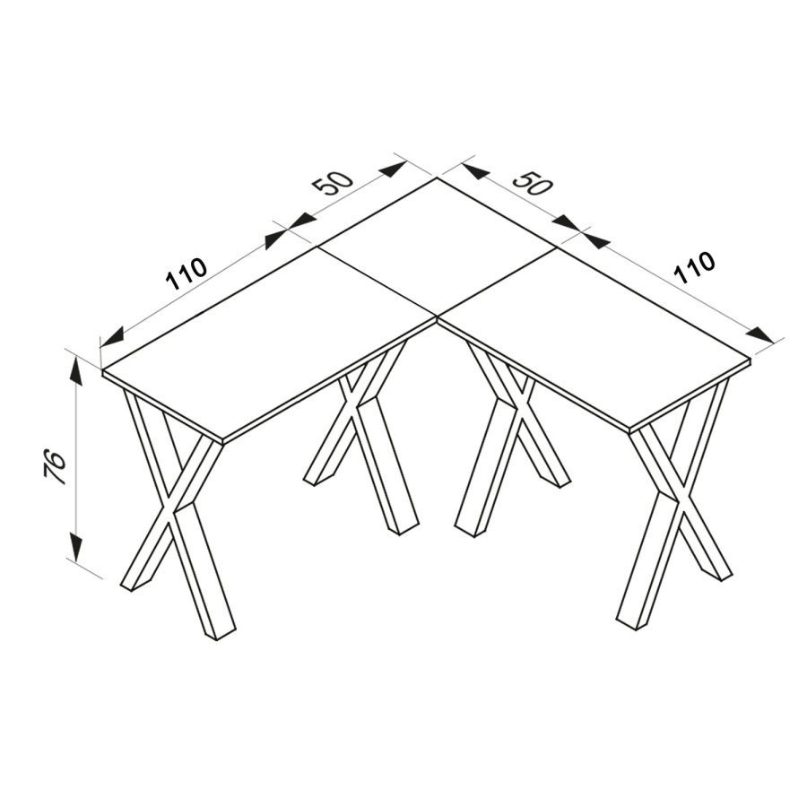 Lona X-feet hjrneskrivebord - natur tr og slvgr metal (160x160x50)