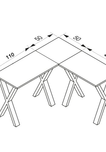 Lona X-feet hjrneskrivebord - gr tr og slvgr metal (160x160x50)