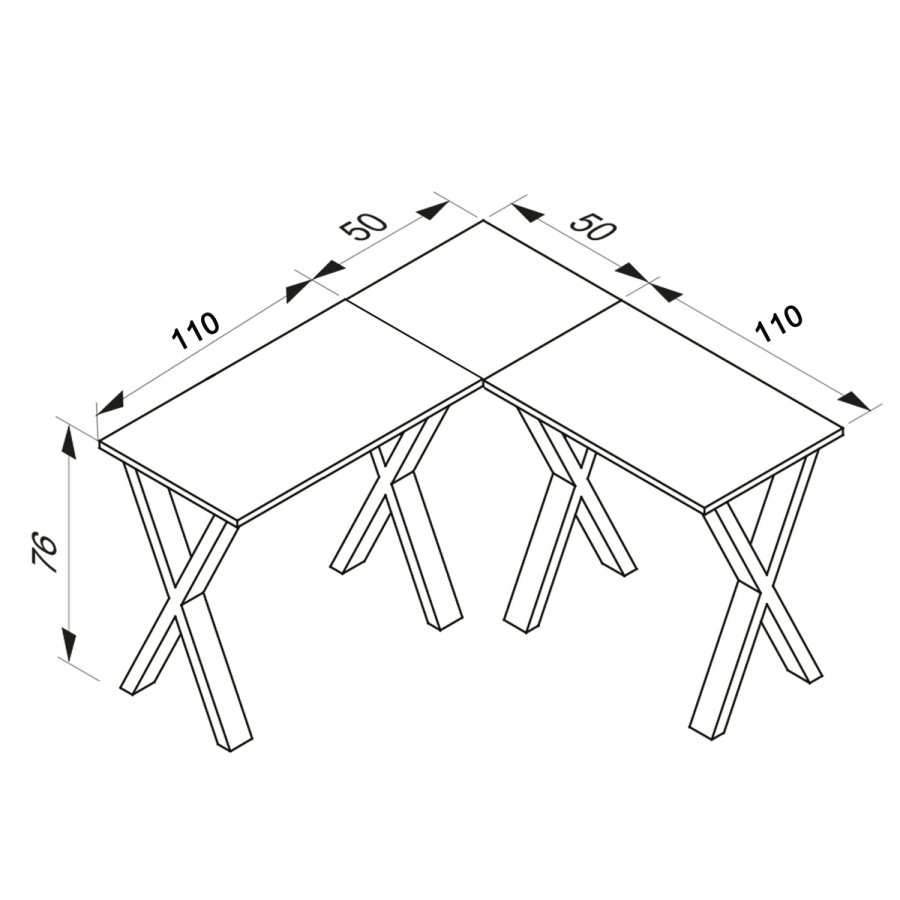 Lona X-feet hjrneskrivebord - gr tr og slvgr metal (160x160x50)