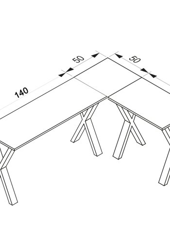 Lona X-feet hjrneskrivebord - hvid tr og slvgr metal (190x130x50)