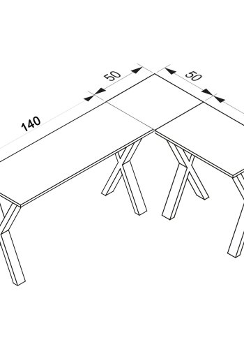 Lona X-feet hjrneskrivebord - natur tr og slvgr metal (190x130x50)