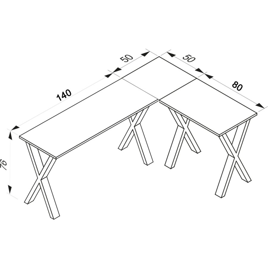 Lona X-feet hjrneskrivebord - natur tr og slvgr metal (190x130x50)