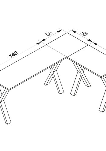 Lona X-feet hjrneskrivebord - hvid tr og slvgr metal (190x160x50) 