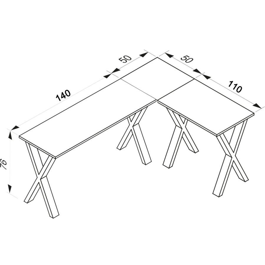 Lona X-feet hjrneskrivebord - hvid tr og slvgr metal (190x160x50) 