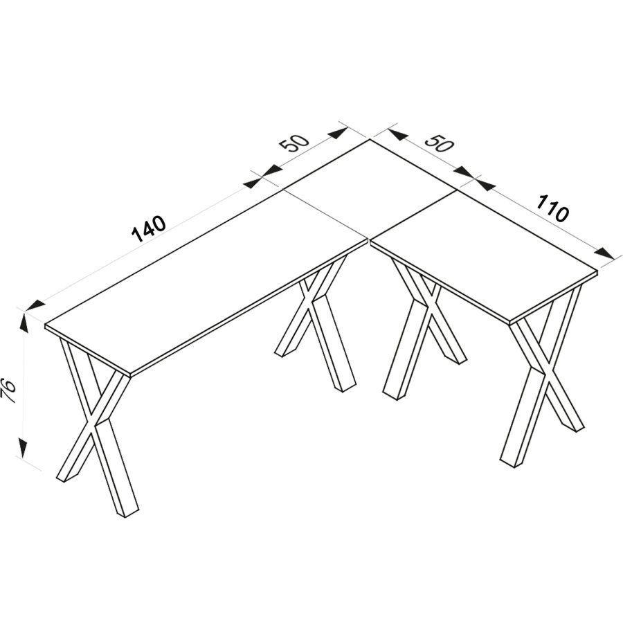 Lona X-feet hjrneskrivebord - natur tr og slvgr metal (190x160x50)