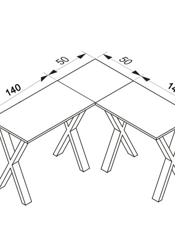 Lona X-feet hjrneskrivebord - hvid tr og slvgr metal (190x190x50)