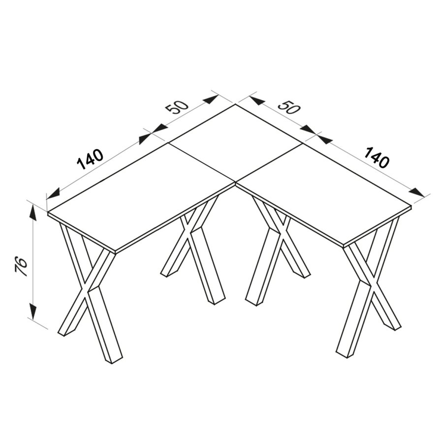 Lona X-feet hjrneskrivebord - hvid tr og slvgr metal (190x190x50)