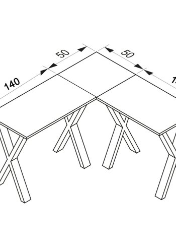 Lona X-feet hjrneskrivebord - natur tr og slvgr metal (190x190x50)