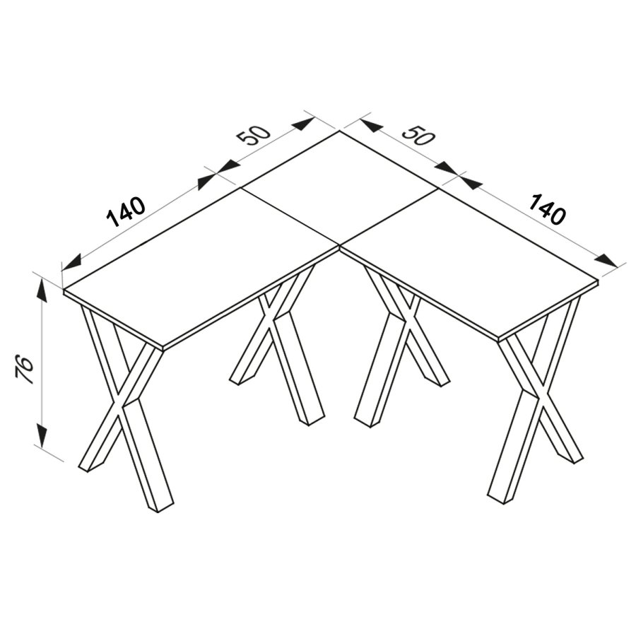 Lona X-feet hjrneskrivebord - natur tr og slvgr metal (190x190x50)