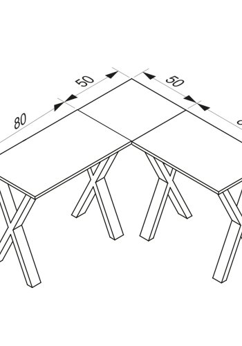 Lona X-feet hjrneskrivebord - hvid tr og sort metal (130x130x50) 