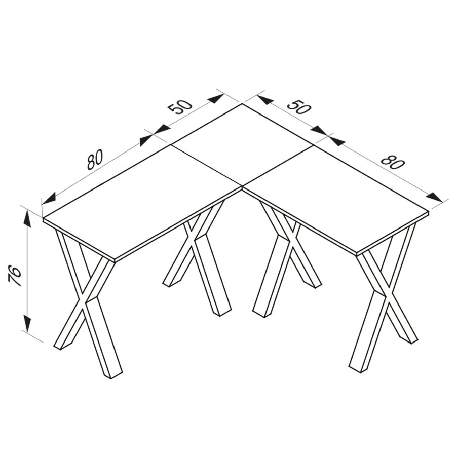 Lona X-feet hjrneskrivebord - hvid tr og sort metal (130x130x50) 