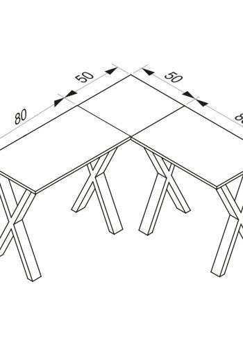 Lona X-feet skrivebord - natur tr og sort metal (130x130x50)