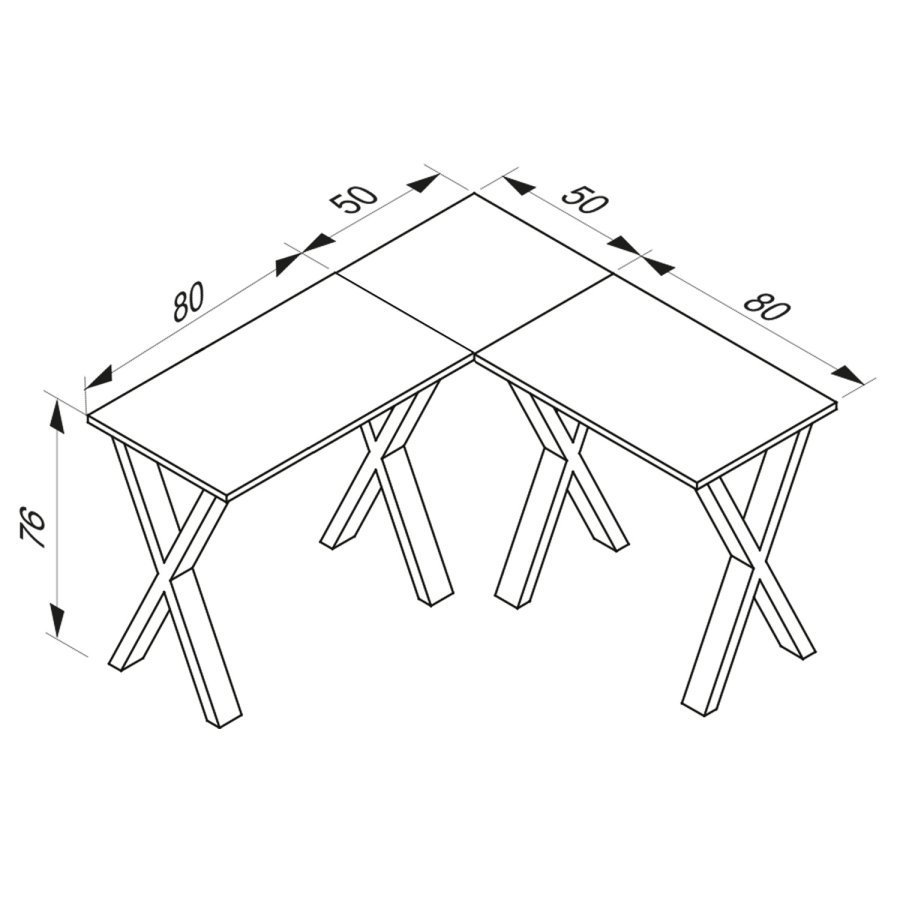 Lona X-feet skrivebord - natur tr og sort metal (130x130x50)