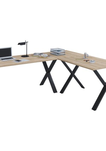 Lona X-feet skrivebord - natur tr og sort metal (130x130x50)