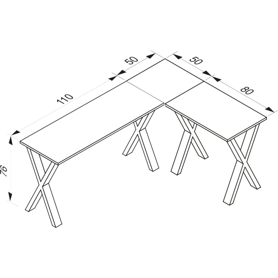 Lona X-feet hjrneskrivebord - hvid tr og sort metal (160x130x50)