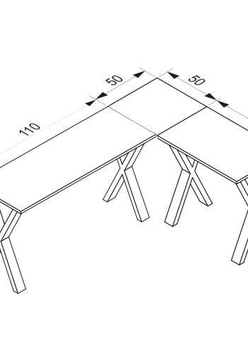 Lona X-feet hjrneskrivebord - natur tr og sort metal (160x130x50)