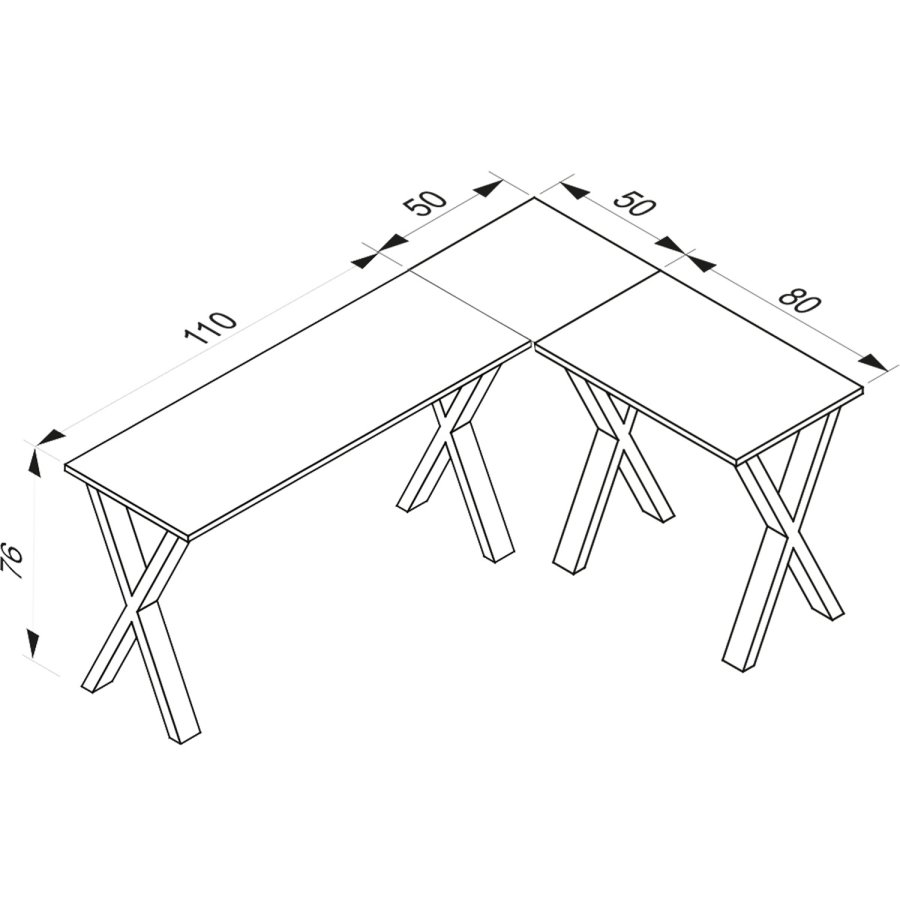 Lona X-feet hjrneskrivebord - natur tr og sort metal (160x130x50)