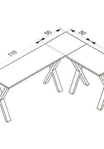 Lona X-feet hjrneskrivebord - gr tr og sort metal (160x130x50)