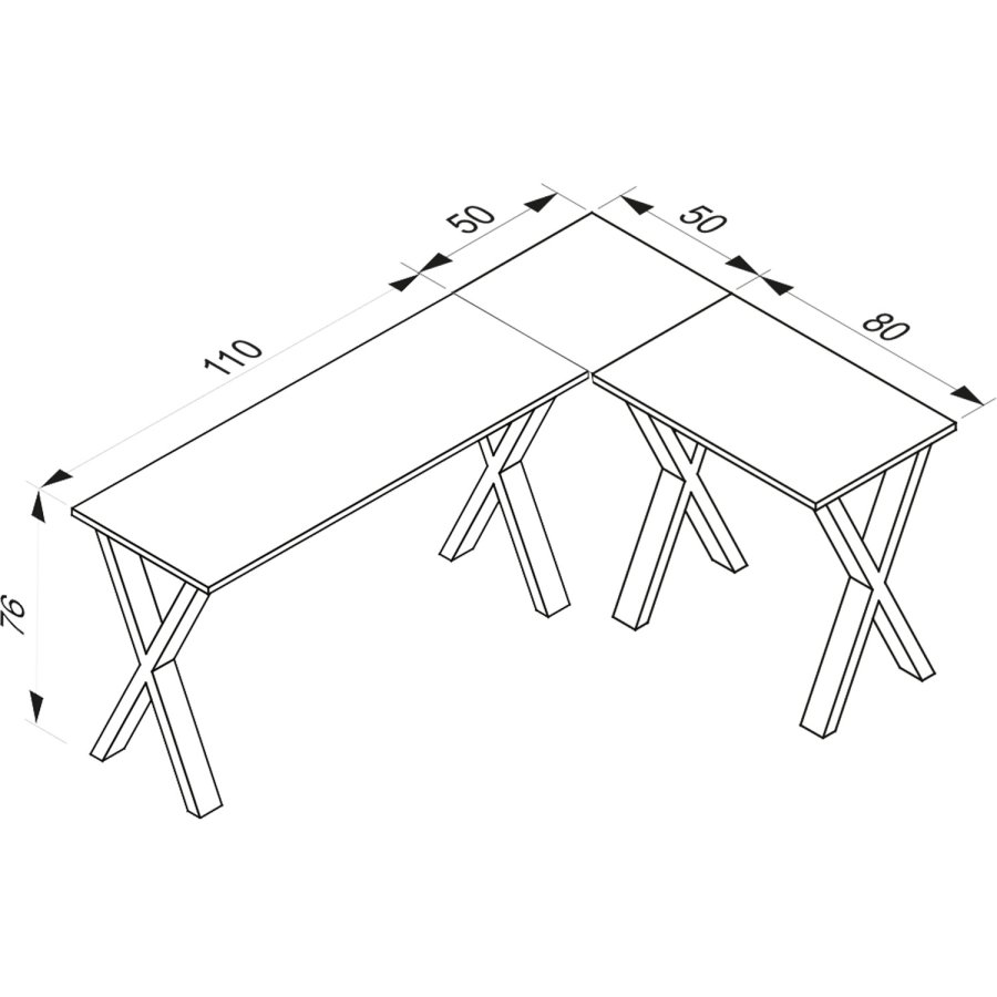 Lona X-feet hjrneskrivebord - gr tr og sort metal (160x130x50)
