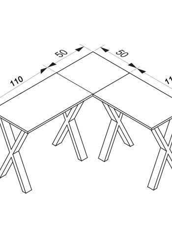 Lona X-feet skrivebord - hvid tr og sort metal (160x160x50) 
