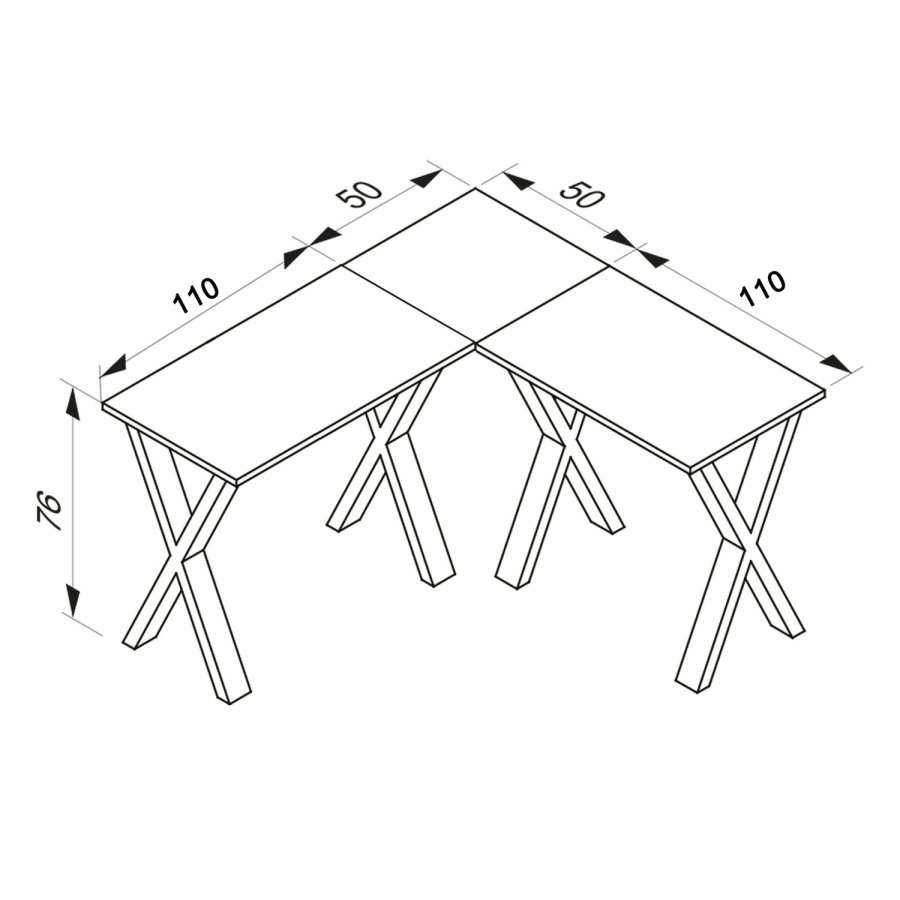 Lona X-feet skrivebord - hvid tr og sort metal (160x160x50) 
