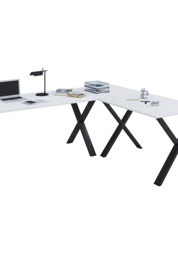 Lona X-feet skrivebord - hvid tr og sort metal (160x160x50) 