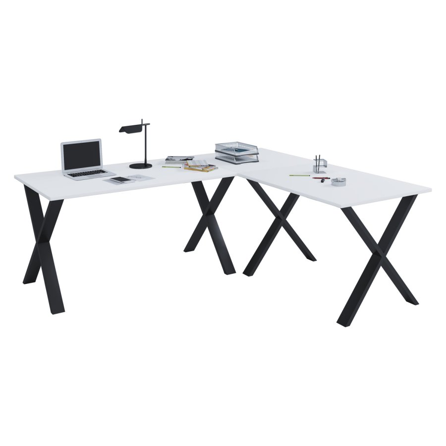 Lona X-feet skrivebord - hvid tr og sort metal (160x160x50) 