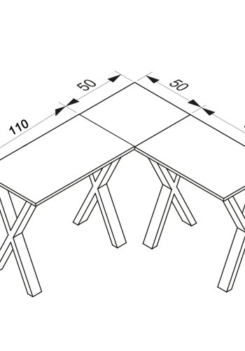 Lona X-feet hjrneskrivebord - natur tr og sort metal (160x160x50)