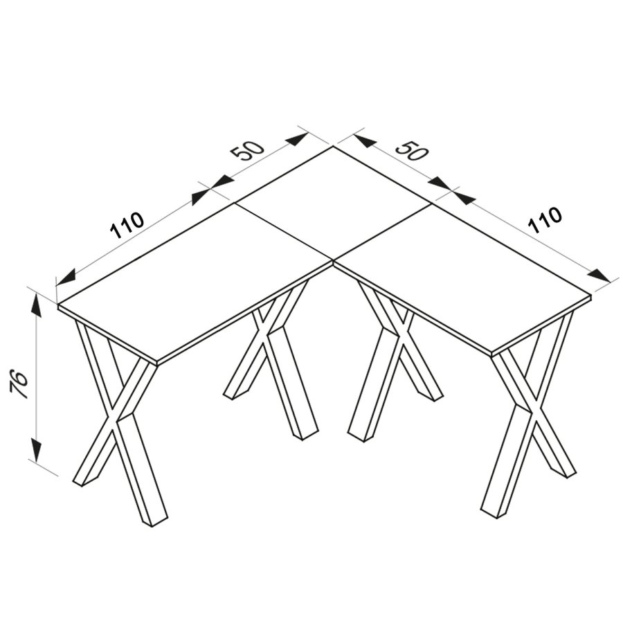 Lona X-feet hjrneskrivebord - natur tr og sort metal (160x160x50)