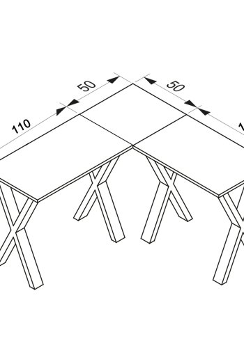 Lona X-feet hjrneskrivebord - gr tr og sort metal (160x160x50)