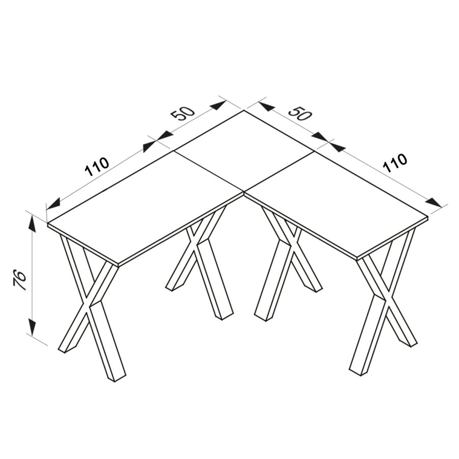 Lona X-feet hjrneskrivebord - gr tr og sort metal (160x160x50)