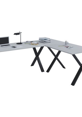 Lona X-feet hjrneskrivebord - gr tr og sort metal (160x160x50)