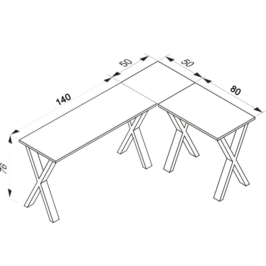 Lona X-feet skrivebord - hvid tr og sort metal (190x130x50) 
