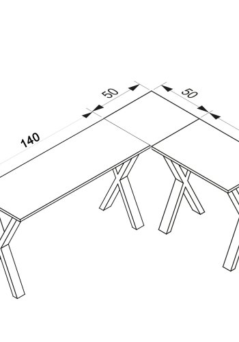 Lona X-feet hjrneskrivebord - natur tr og sort metal (190x130x50)