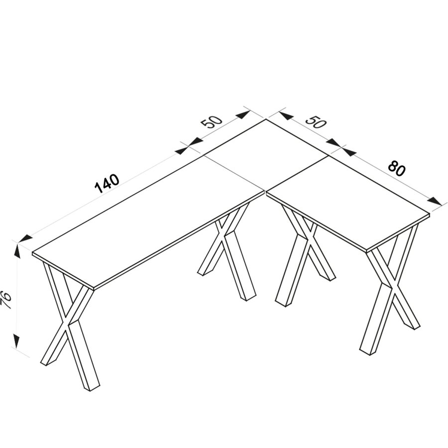Lona X-feet hjrneskrivebord - natur tr og sort metal (190x130x50)